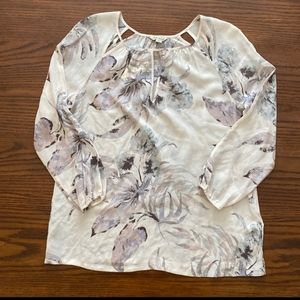 Lucky Brand 100% Silk Keyhole Floral Blouse